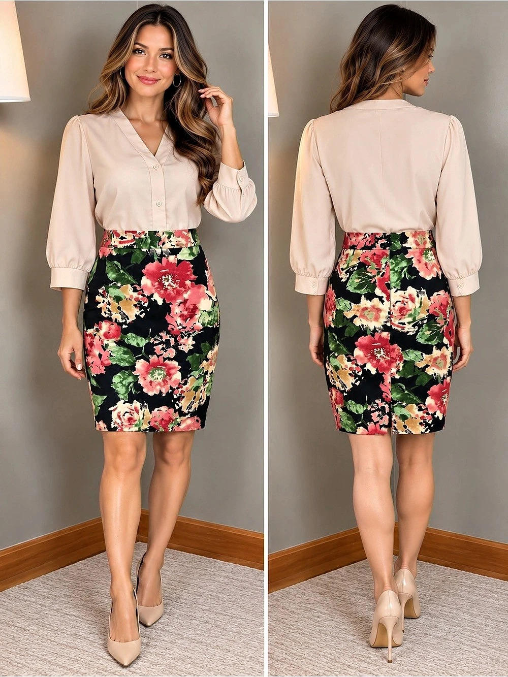 Talbots Floral Pencil Skirt Size 8 Black
Pink Green Fully Lined